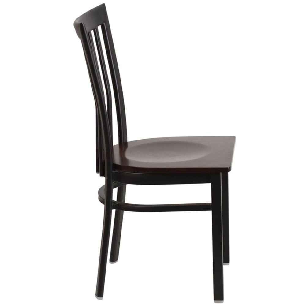 Offex Black School House Back Metal Restaurant Chair with Walnut Wood Seat - N/A