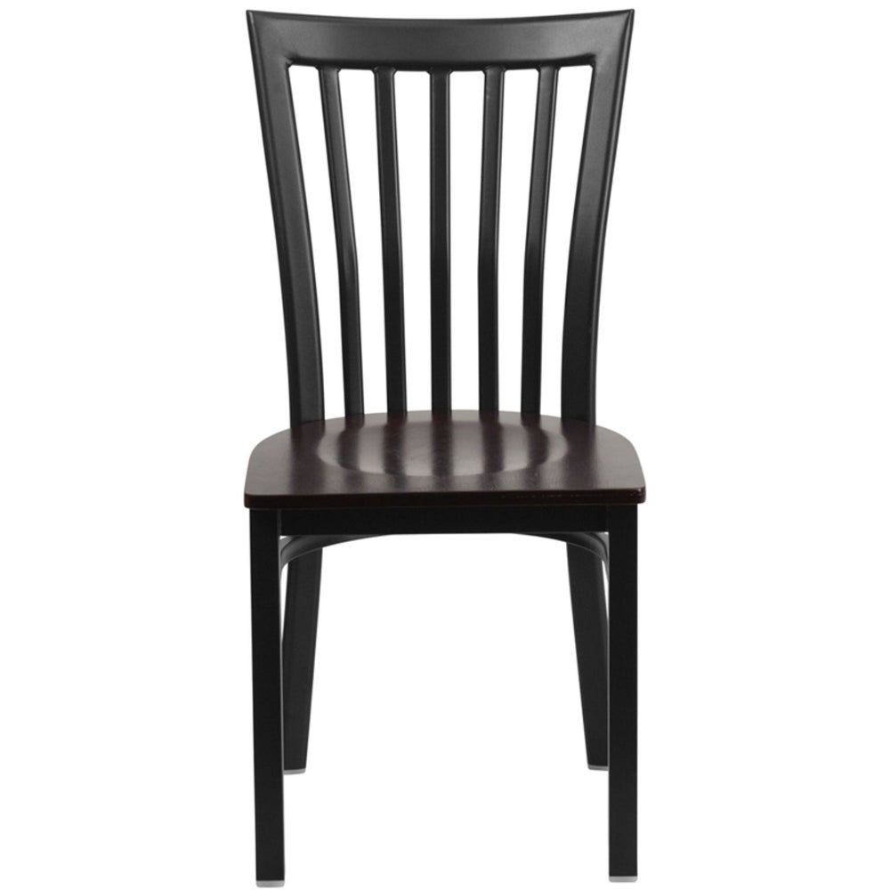 Offex Black School House Back Metal Restaurant Chair with Walnut Wood Seat - N/A