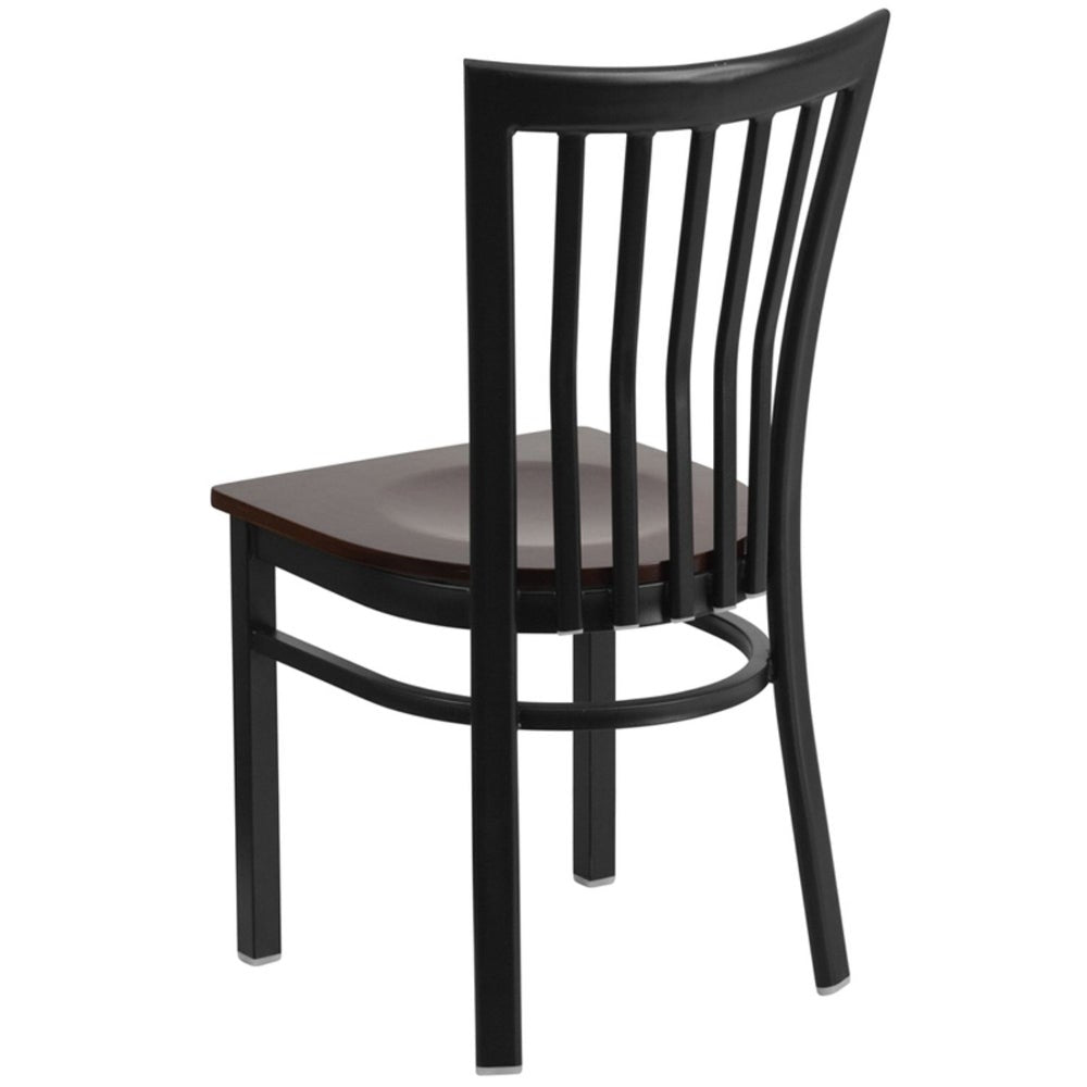 Offex Black School House Back Metal Restaurant Chair with Walnut Wood Seat - N/A