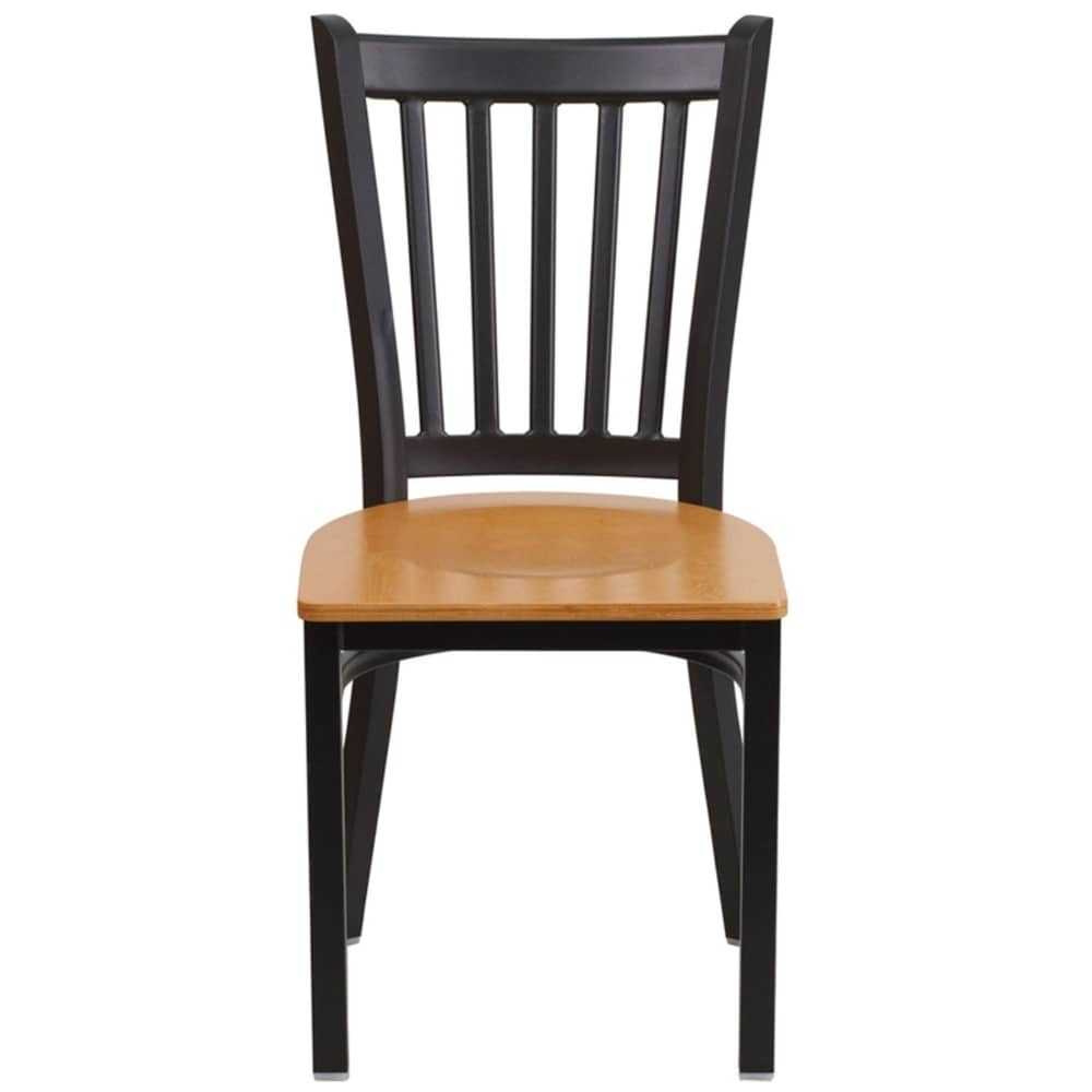 Offex Black Vertical Back Metal Restaurant Chair with Natural Wood Seat - N/A