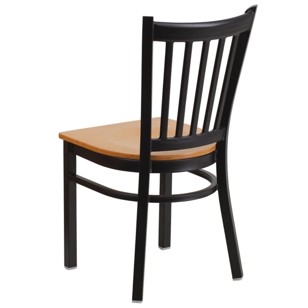 Offex Black Vertical Back Metal Restaurant Chair with Natural Wood Seat - N/A