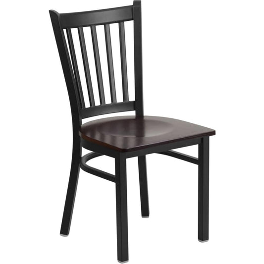 Offex Black Vertical Back Metal Restaurant Chair with Walnut Wood Seat - N/A