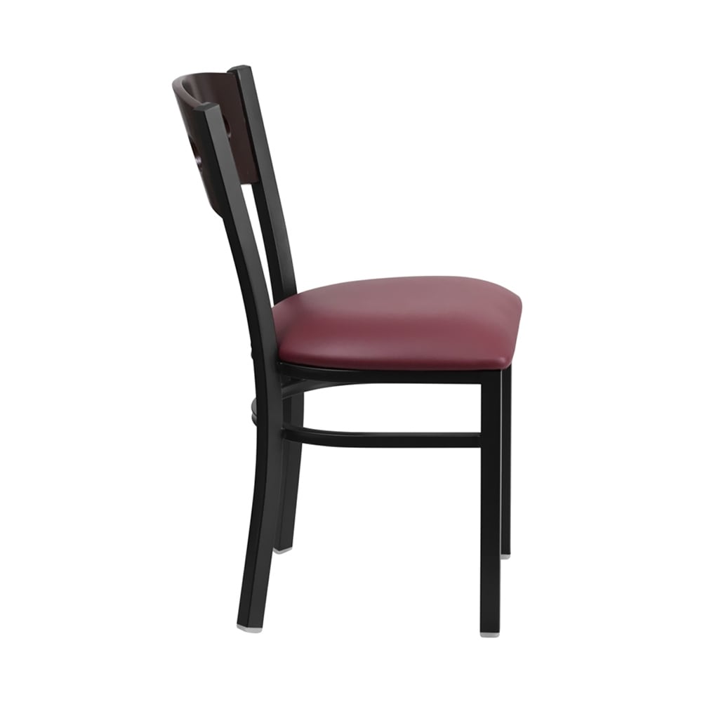 Offex HERCULES Series Black Decorative 3 Circle Back Metal Restaurant Chair - Walnut Wood Back, Burgundy Vinyl Seat