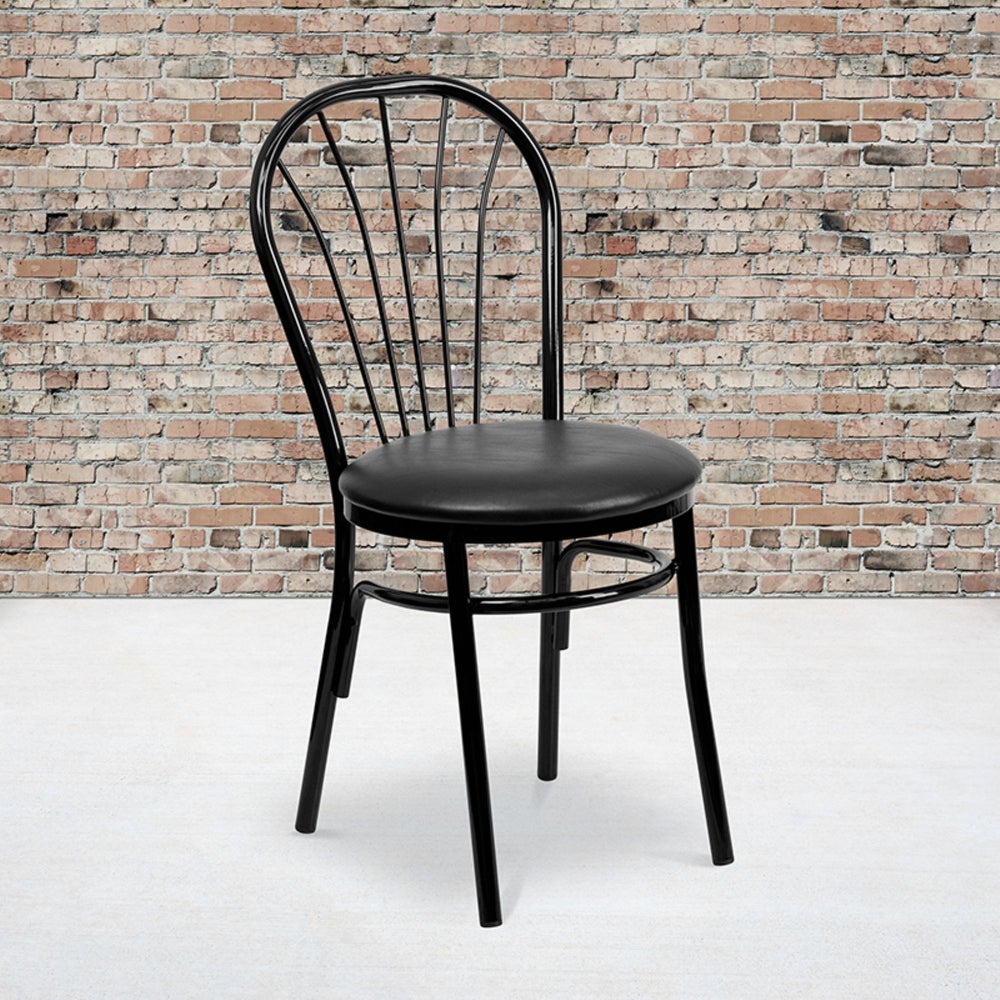 Offex OFX-98996-FF Fan Back Metal Restaurant Chair - Black Vinyl Seat - 16''W x 20''D x 34.5''H