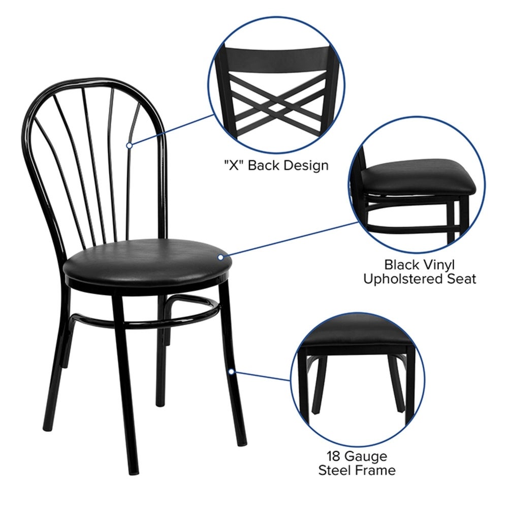 Offex OFX-98996-FF Fan Back Metal Restaurant Chair - Black Vinyl Seat - 16''W x 20''D x 34.5''H