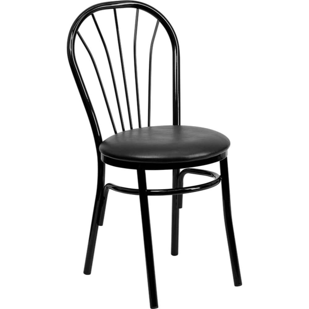 Offex OFX-98996-FF Fan Back Metal Restaurant Chair - Black Vinyl Seat - 16''W x 20''D x 34.5''H