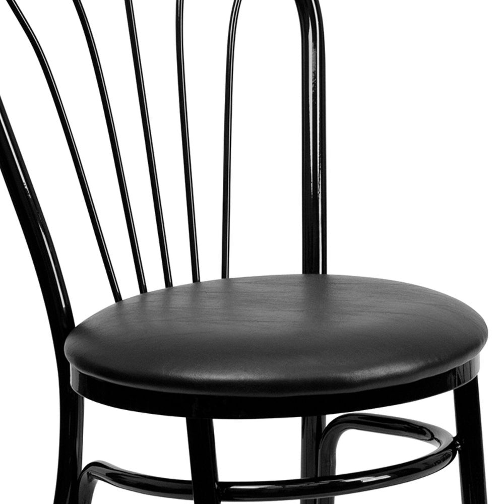 Offex OFX-98996-FF Fan Back Metal Restaurant Chair - Black Vinyl Seat - 16''W x 20''D x 34.5''H