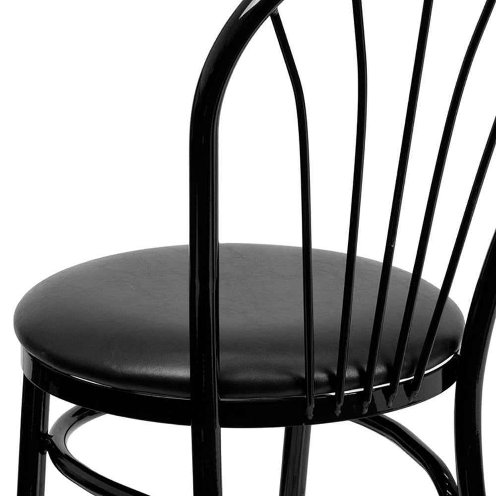 Offex OFX-98996-FF Fan Back Metal Restaurant Chair - Black Vinyl Seat - 16''W x 20''D x 34.5''H