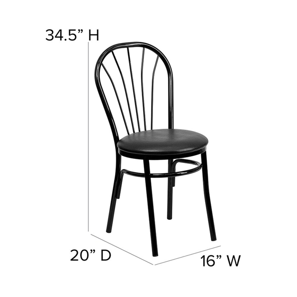 Offex OFX-98996-FF Fan Back Metal Restaurant Chair - Black Vinyl Seat - 16''W x 20''D x 34.5''H