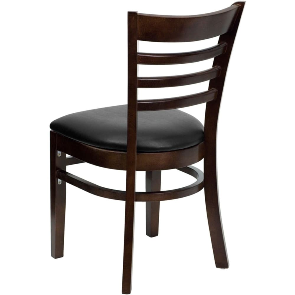 Offex Walnut Finished Ladder Back Wooden Restaurant Chair with Black Vinyl Seat - N/A