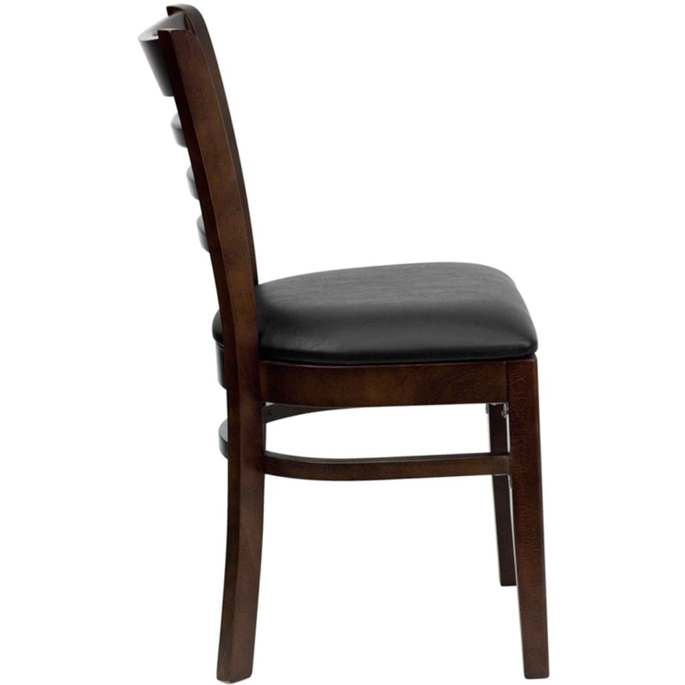 Offex Walnut Finished Ladder Back Wooden Restaurant Chair with Black Vinyl Seat - N/A