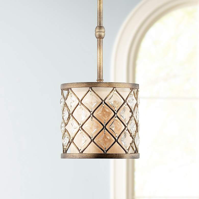 Jeweled Golden Bronze 9" Wide Mini Pendant Light