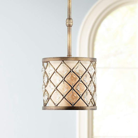Jeweled Golden Bronze 9" Wide Mini Pendant Light
