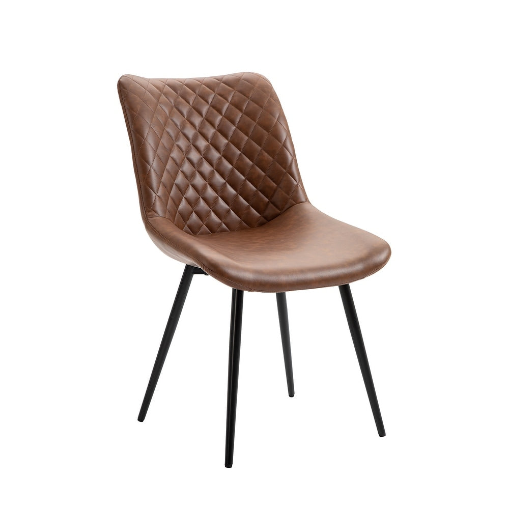 PU Artificial Leather Dining Chair, Armless Chair with Grid Decor, Upholstered Living Room Chair Modern Soft Mat Side Chair 1PCS
