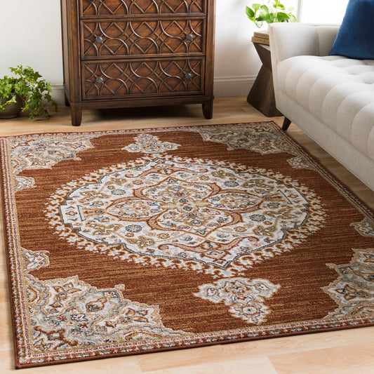 Vintage Medallion Burnt Orange Beige Ivory Area Rugs