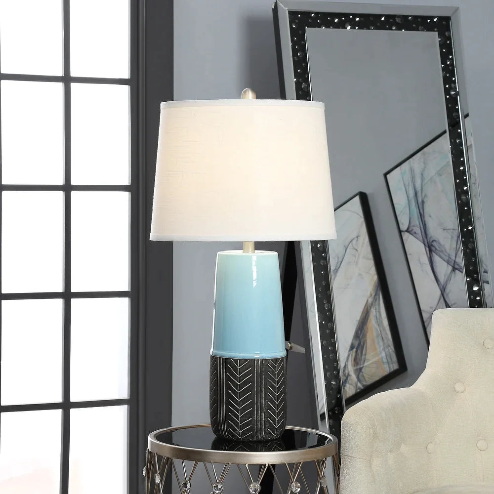 Paignton Blue and Black 29-inch Ceramic Tapered Drum Table Lamp