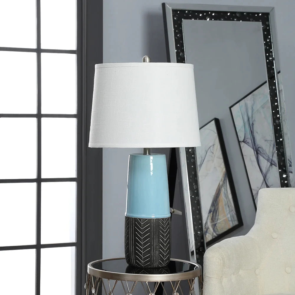 Paignton Blue and Black 29-inch Ceramic Tapered Drum Table Lamp