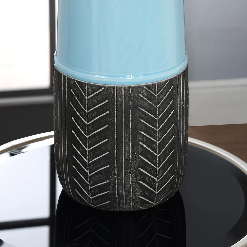 Paignton Blue and Black 29-inch Ceramic Tapered Drum Table Lamp