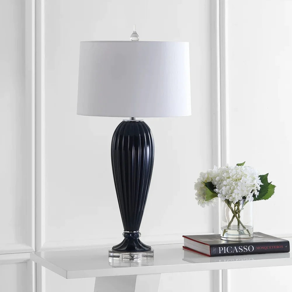 Pearl 32.5" Glass/Crystal LED Table Lamp, Navy