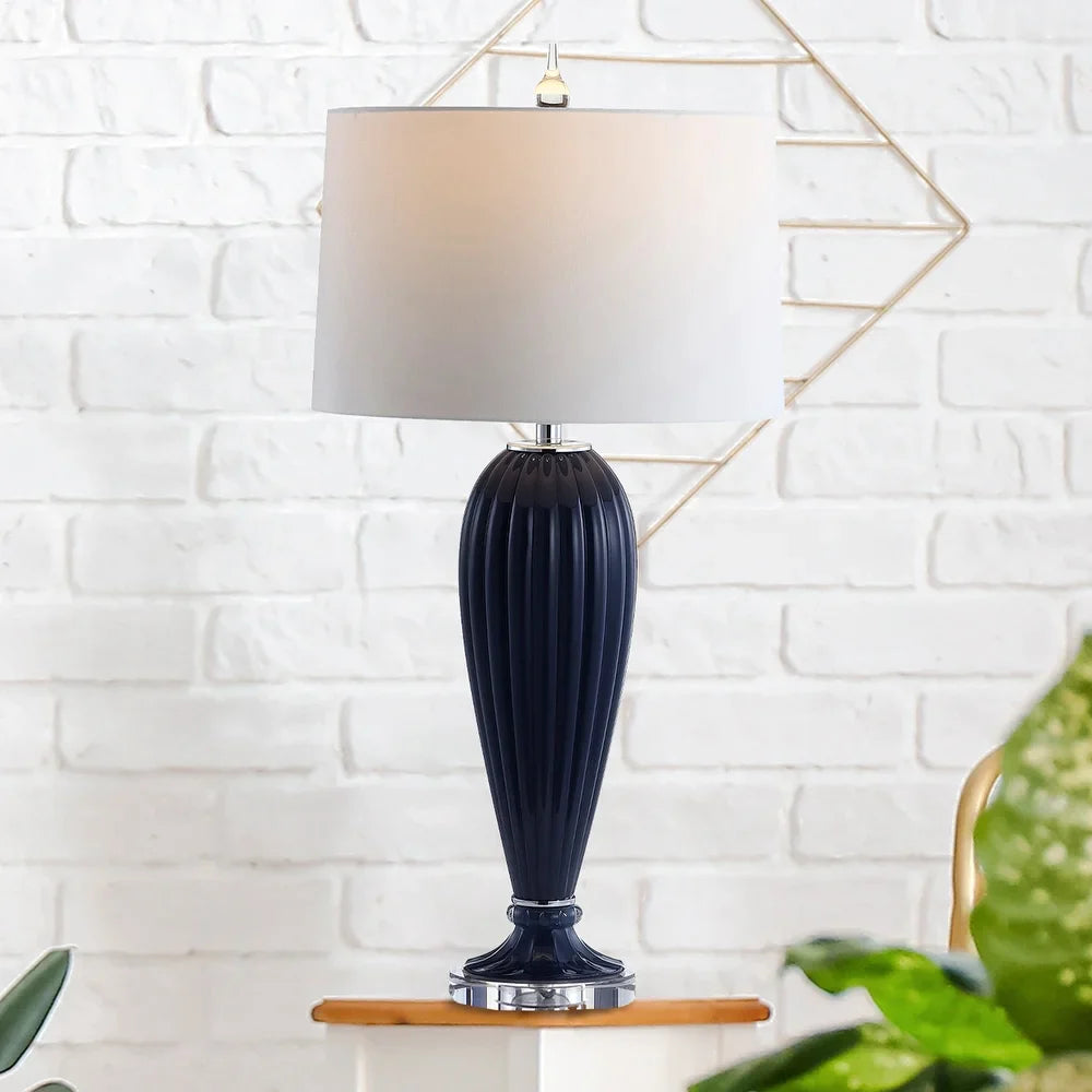 Pearl 32.5" Glass/Crystal LED Table Lamp, Navy