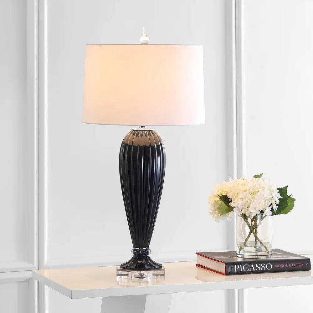 Pearl 32.5" Glass/Crystal LED Table Lamp, Navy