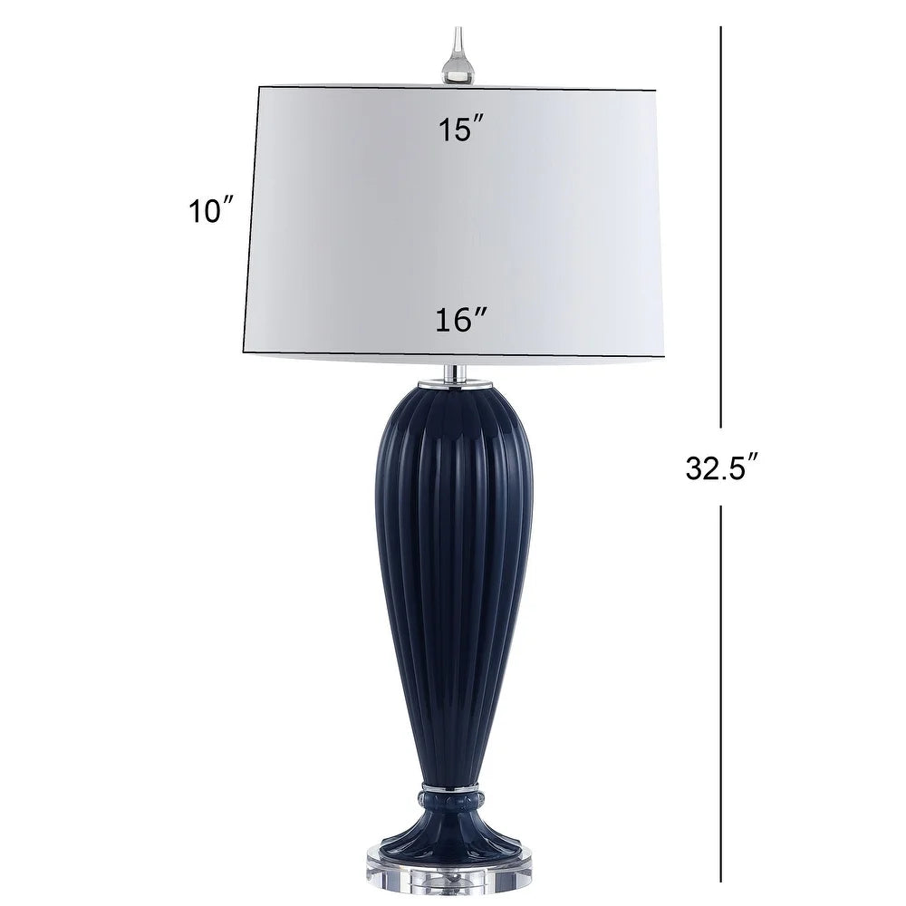 Pearl 32.5" Glass/Crystal LED Table Lamp, Navy