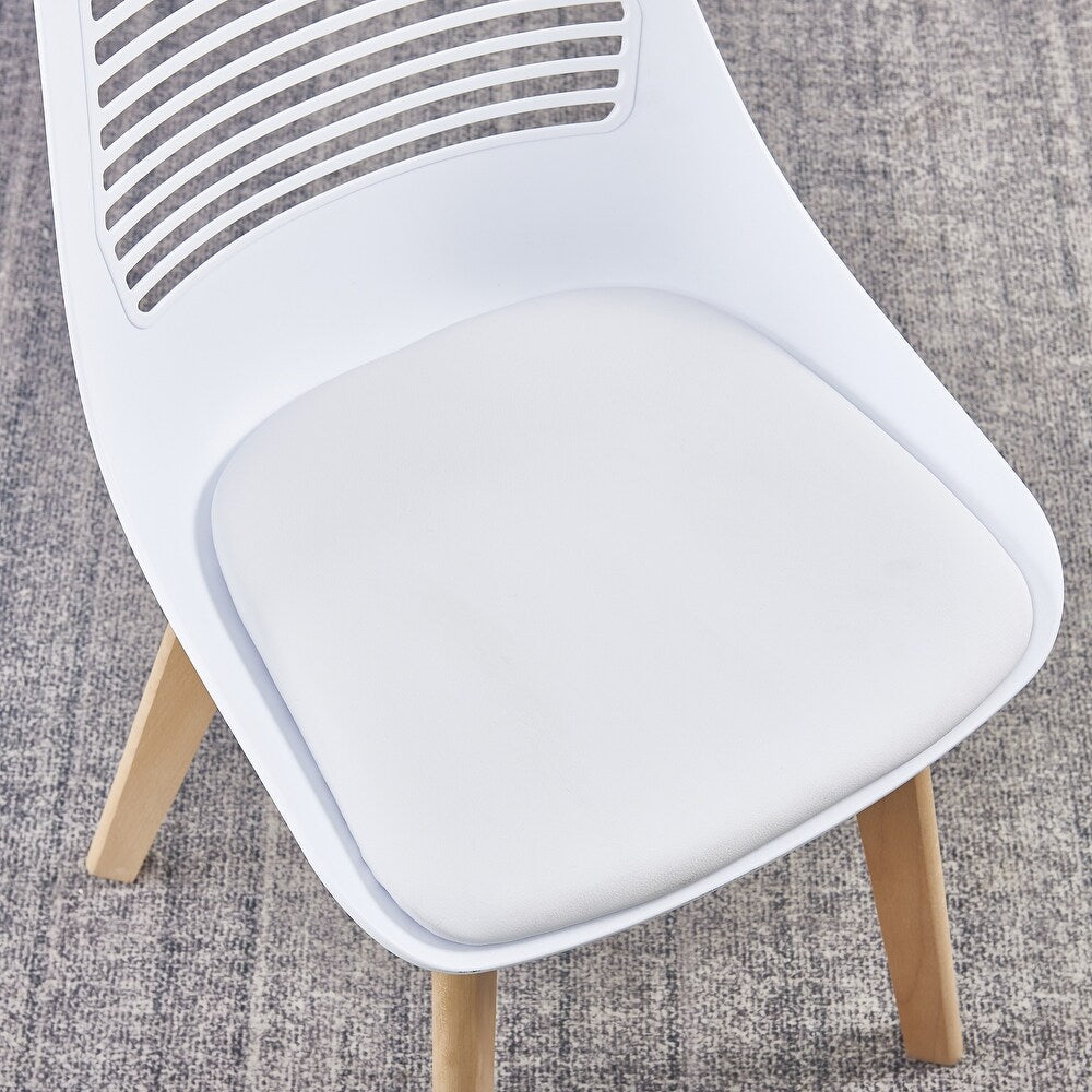 Plastic Chair for Living Room Dining Chair Bend-Resistant Home Chair with Wood Leg & Striped Leak Holes Backrest (set of 2 )