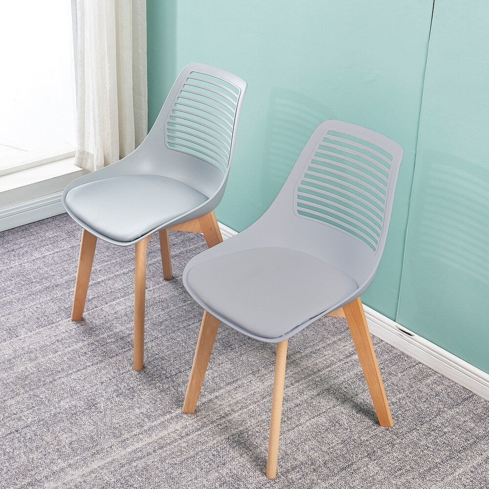Plastic Chair for Living Room Dining Chair with Wood Leg (Set of 2 Gray Color)
