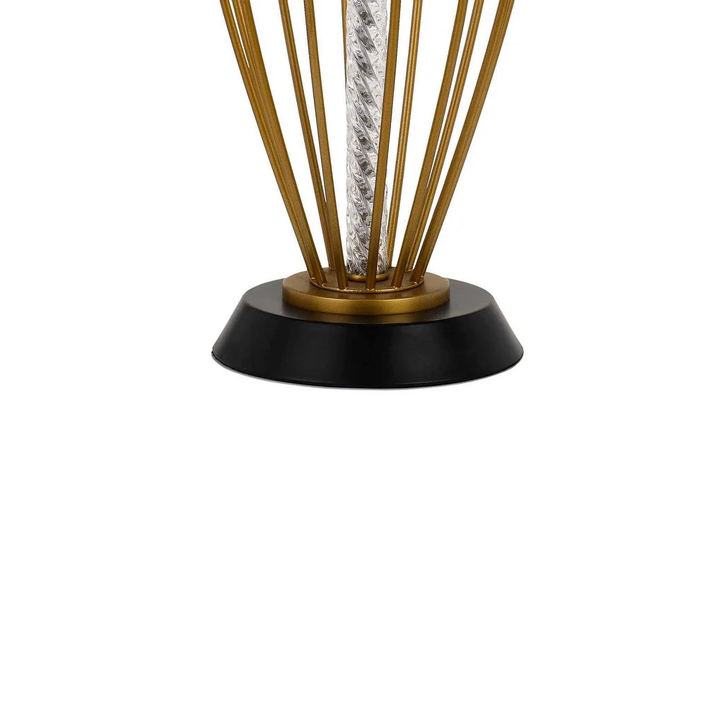 Pleated Drum Shade Table Lamp with Caged Urn Style Base, Black and Gold