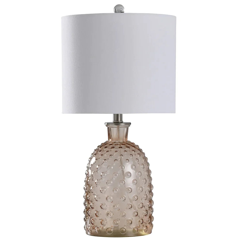 Amber Glass - Blistered Glass Table Lamp - White Linen Shade