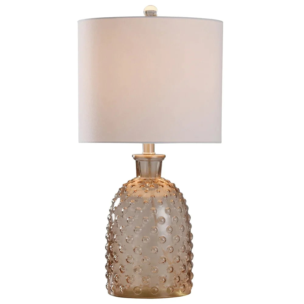 Amber Glass - Blistered Glass Table Lamp - White Linen Shade