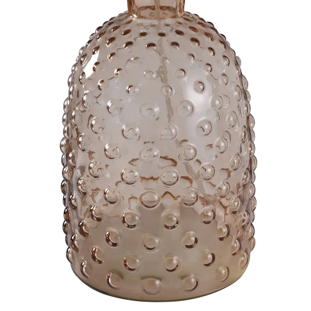 Amber Glass - Blistered Glass Table Lamp - White Linen Shade