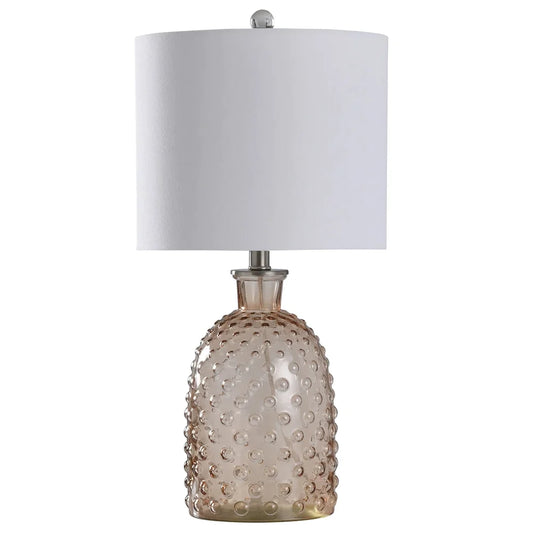 Amber Glass - Blistered Glass Table Lamp - White Linen Shade