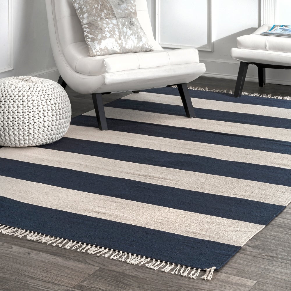 Casual Coastal Stripped Fringe Area Rug