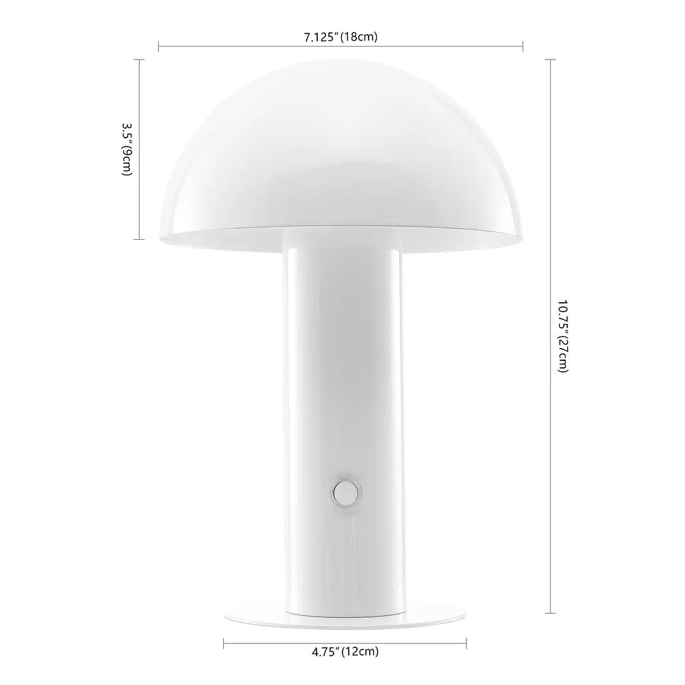 Porcini 10.75" Contemporary Bohemian Rechargeable/Cordless Iron Integrated LED Mushroom Table Lamp,
