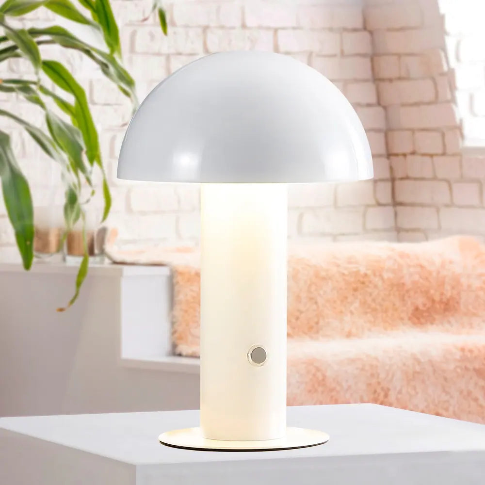 Porcini 10.75" Contemporary Bohemian Rechargeable/Cordless Iron Integrated LED Mushroom Table Lamp,
