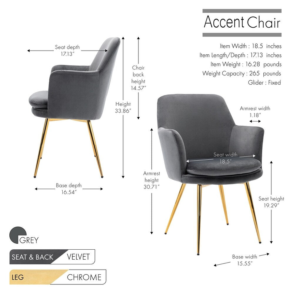 Porthos Home Gemma Velvet and Goldtone Metal Accent Chair - Grey