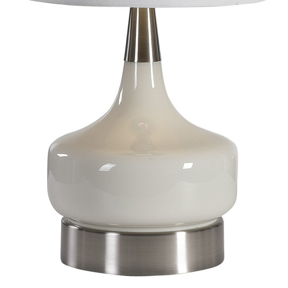 Pot Bellied Shape Glass Table Lamp with 3 Way Switch, White