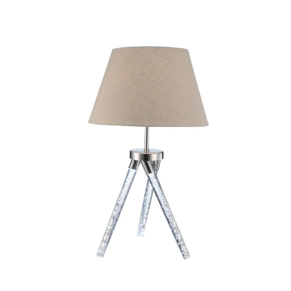 Q-Max 30''H Chrome Finish And Light Brown Fabric Acrylic And Metal With LED Module Table Lamp