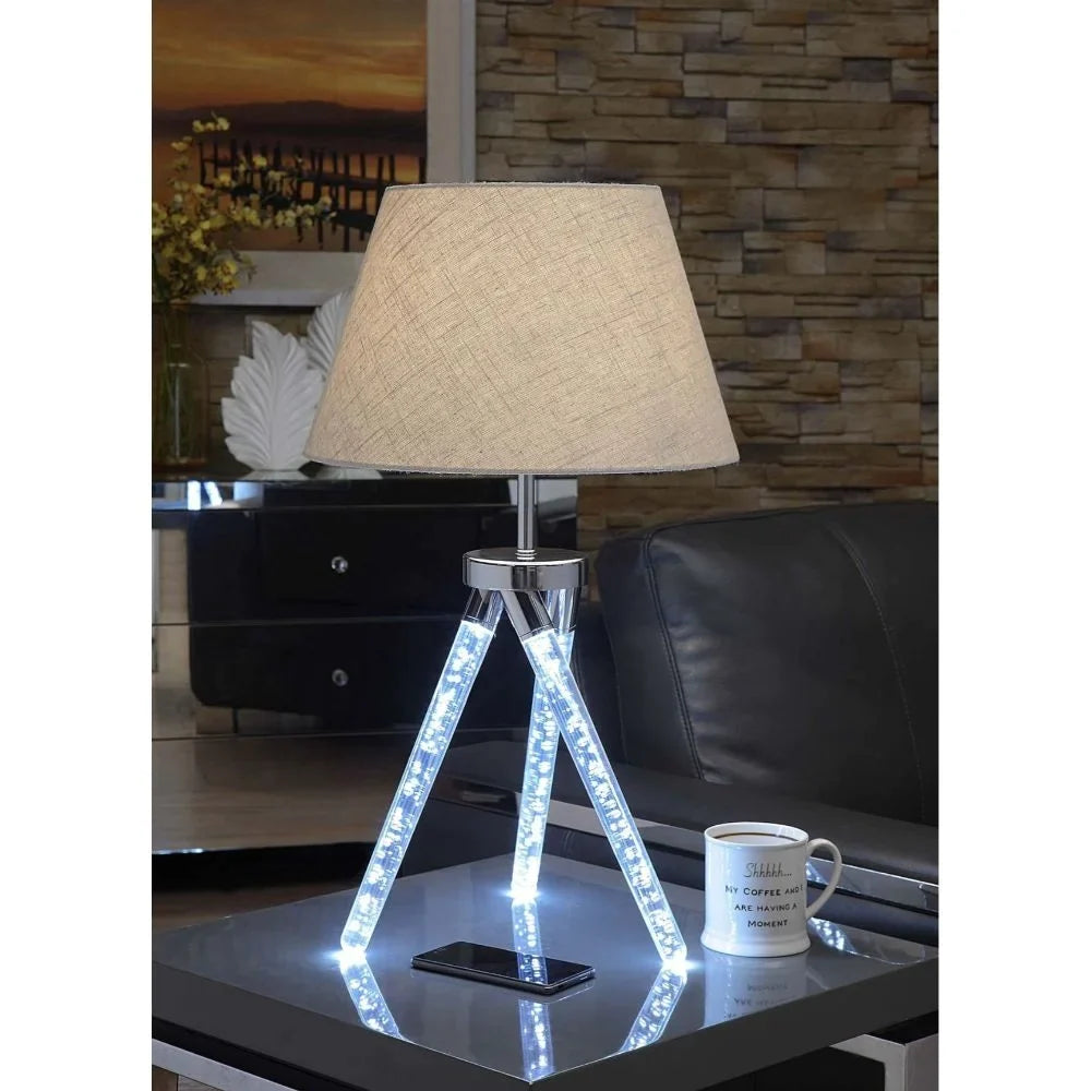 Q-Max 30''H Chrome Finish And Light Brown Fabric Acrylic And Metal With LED Module Table Lamp