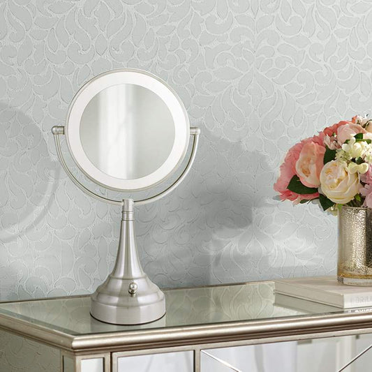 Satin Nickel Double-Sided Round LED Vanity Mirror