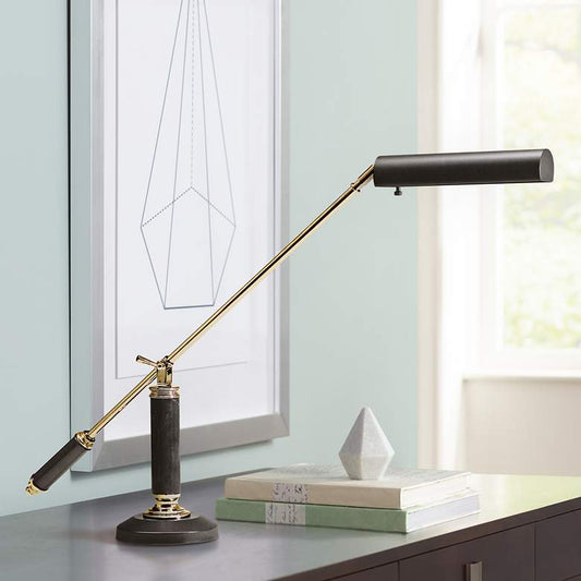 House of Troy Brass Arm Black High Grand Piano Desk Lamp