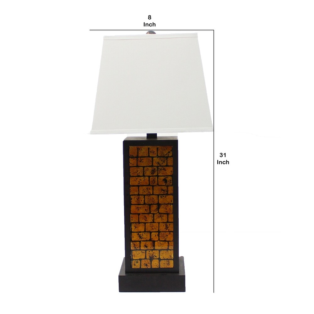 31 Inch Metal Frame Table Lamp, Drum Shade, Brick Pattern, White, Black