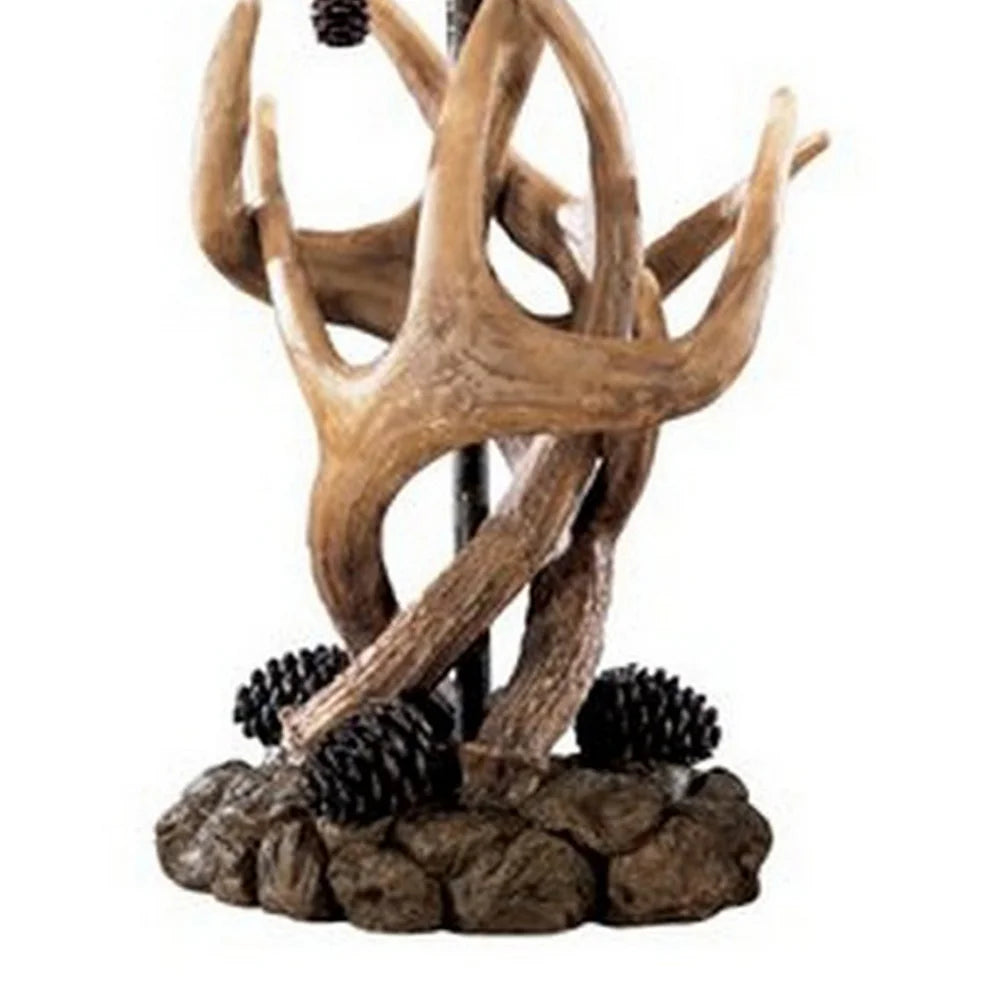 Resin Body Table Lamp with Antler and Pinecone Design, Set of 2, Brown