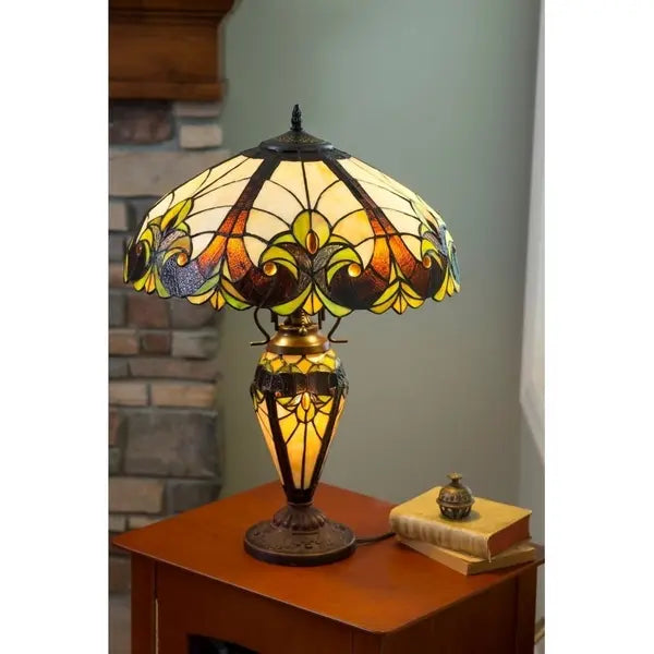 Gracewood Hollow Lemsine Brown and Cream 2-light Art Glass Table Lamp