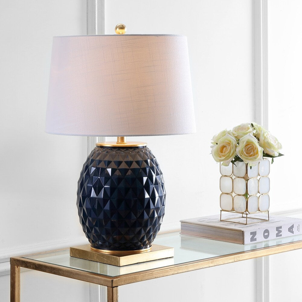 Ronald 25.5" LED Glass/Metal Table Lamp, White/Gold Leaf