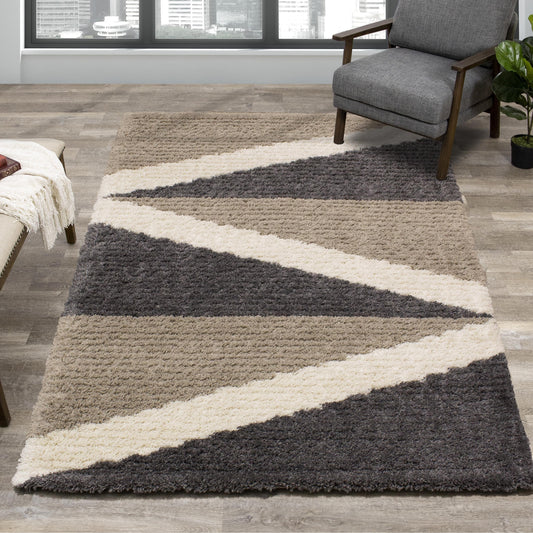 Beige Grey Cream Zig Zag Soft Area Rug