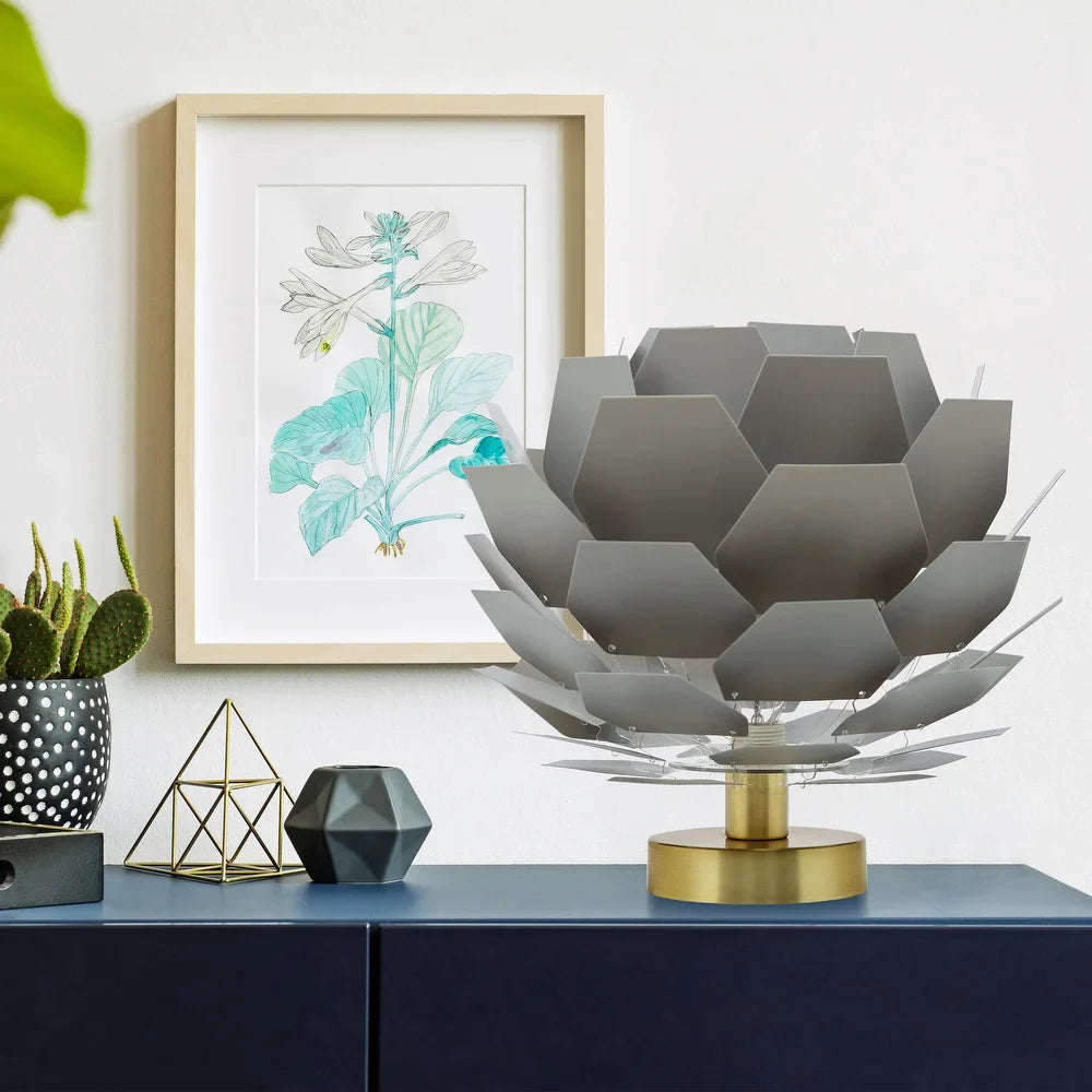 Rowena River of Goods Gray and Brushed Gold Lotus 11-Inch Table Lamp - 11.5" x 11.5" x 11"