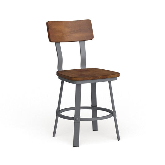 Rustic Walnut Restaurant Chair with Wood Seat & Back and Gray Powder Coat Frame - 16.25"W x 22.25"D x 33.5"H