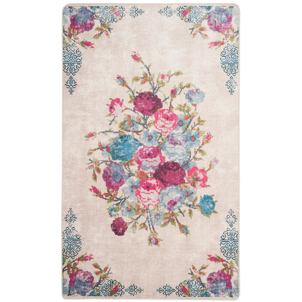 Daytona Rosann Graphic Floral Machine Washable Area Rug